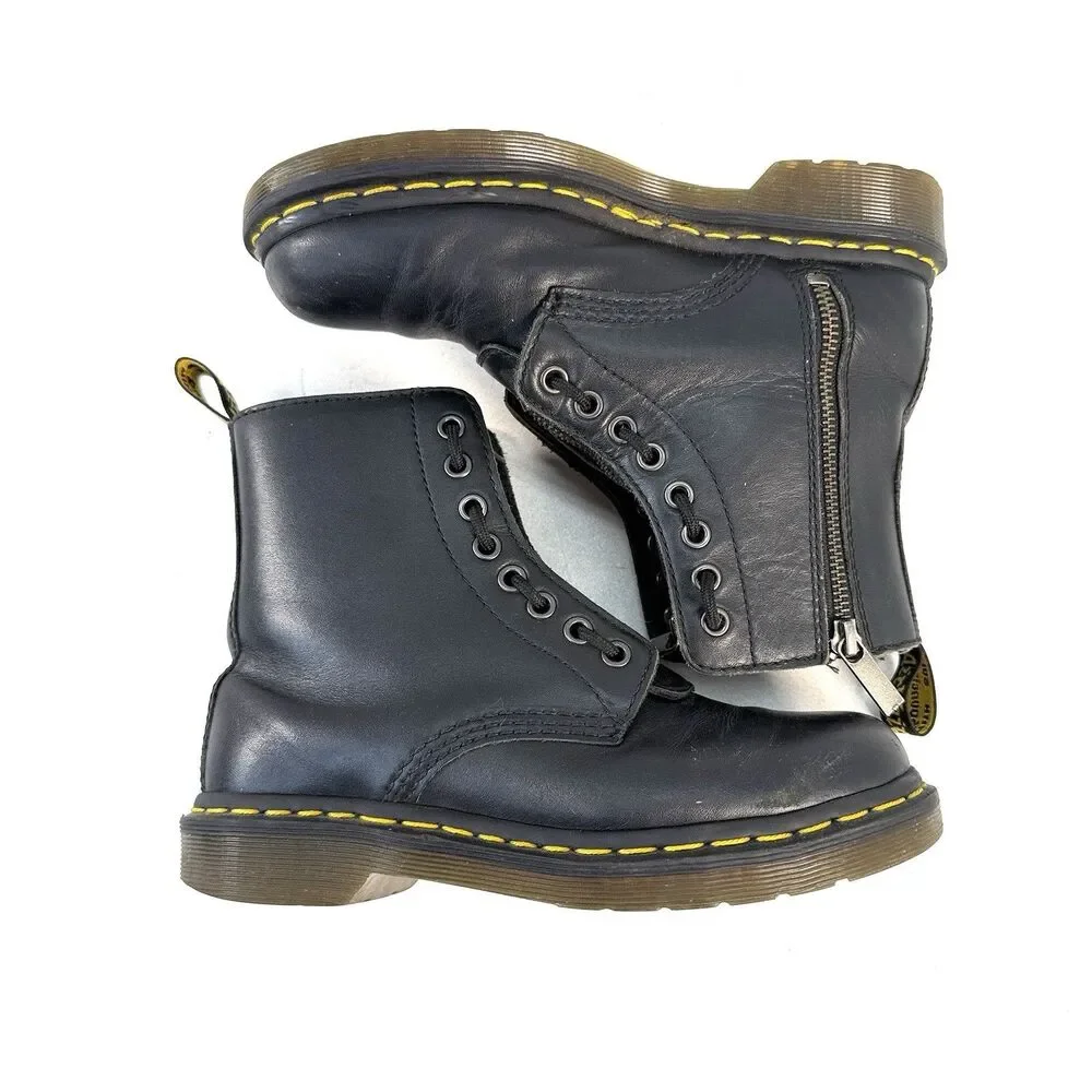 Dr. Martens 1460 Twin Zip 27629001 Women's Black Double Zip Leather Boots Size 6